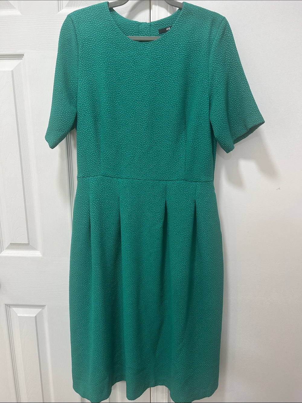 H&M Teal Textured Short-Sleeve Midi Dress